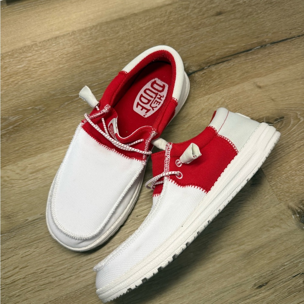 Hey Dude Men's Red and White Slip-On Loafers